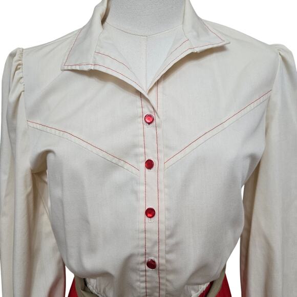 J.J. Dean of California Vintage 70s Western Cowgirl Puff Sleeve Midi Dress M Red - Picture 2 of 11